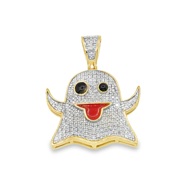 10k Yellow Gold Diamond Ghost Emoji Pendant 0.40 Ctw